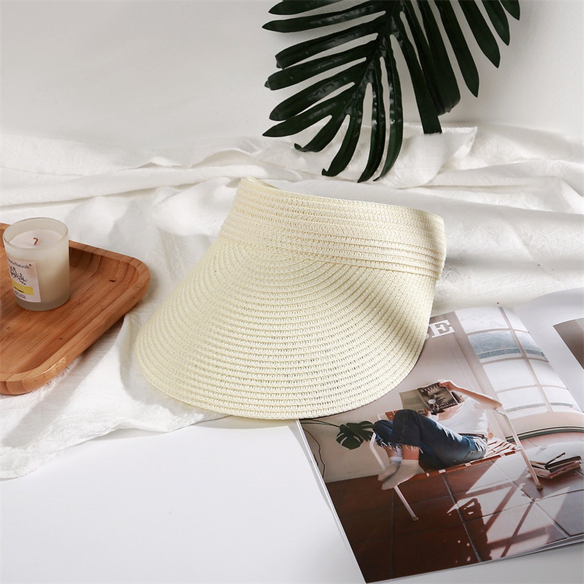 Fashion Favorite - zonneklep -  Gevlochten Stro Crème - wit