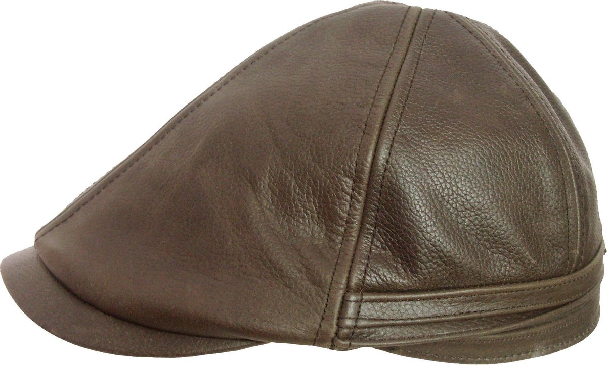 Stetson - platte pet - pet met oorflappen - leren flatcap met oorwarmers - bruin