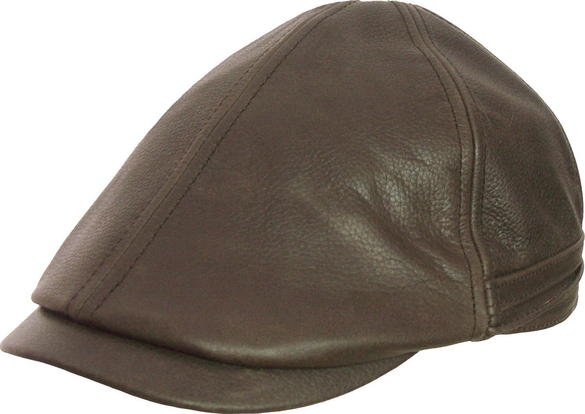Stetson - platte pet - pet met oorflappen - leren flatcap met oorwarmers - bruin